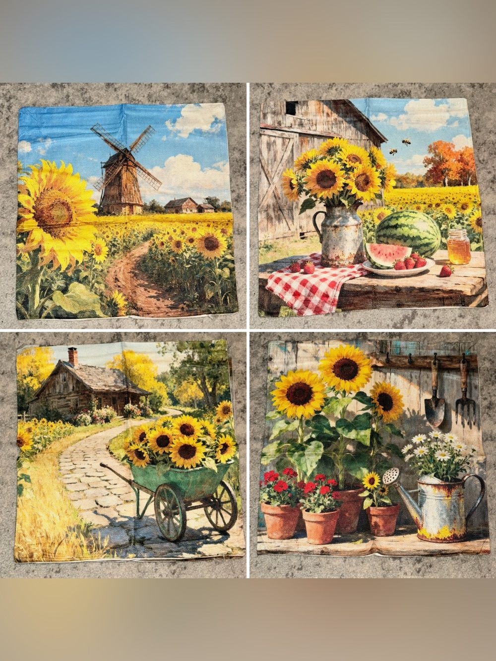 Rustic Sunflower Pillow Covers Set of 4 - NEW